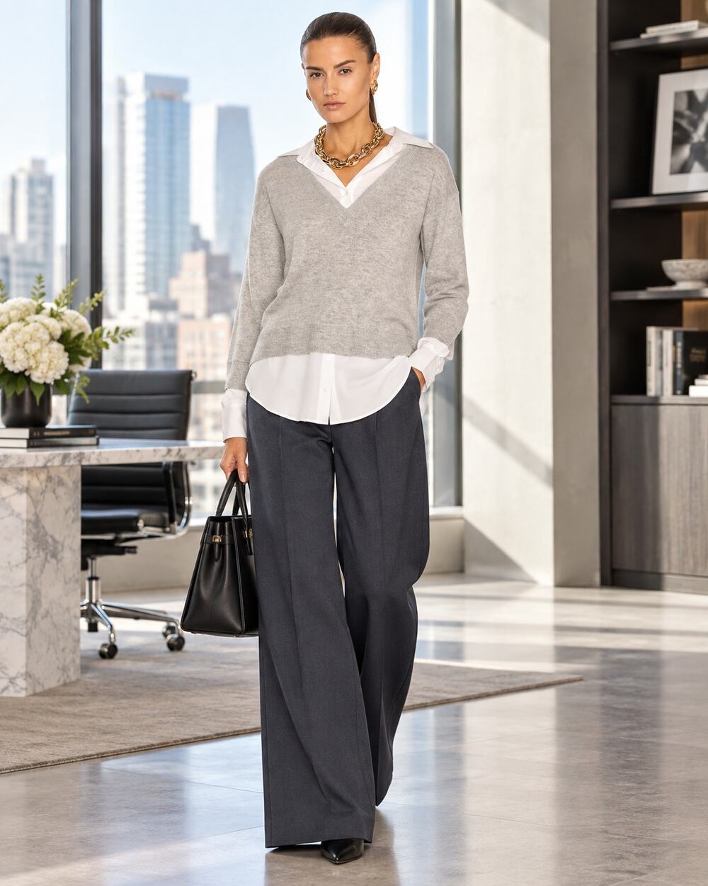 Veronica Beard Brami Mixed Media Cashmere Wool Silk Sweater Gray White Sz Small